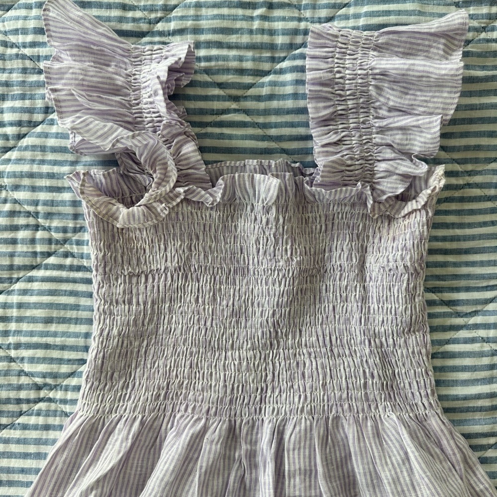 Hill House Purple and White Striped Smocked Top